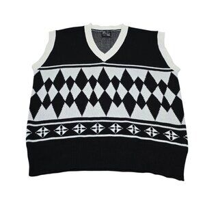 Steady Hands Mens Black Dragon‎ Pullover Sweater Vest Knitted V Neck Size XL/2XL